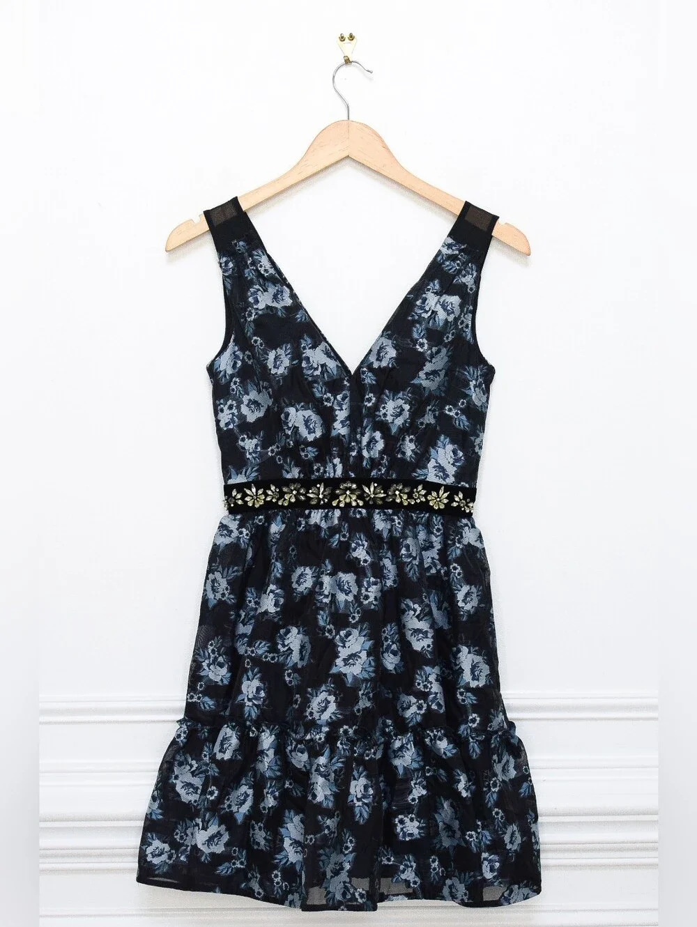 Kate Spade Prairie Rose Jewel Dress Floral Cocktail Fit & Flare Blue Size 00